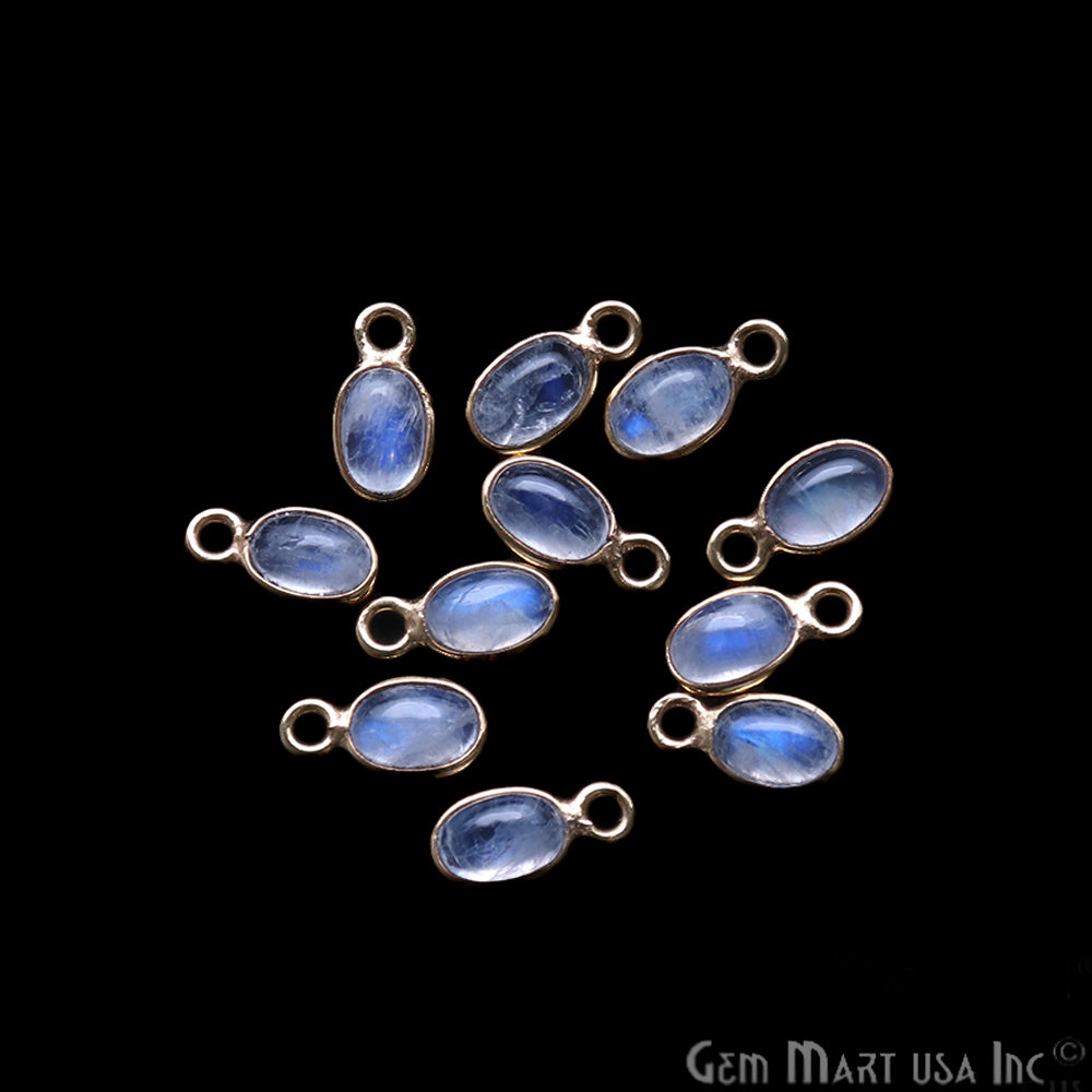 Rainbow Moonstone 6x4mm Oval Gold Plated Cabochon Gemstone Connector - GemMartUSA