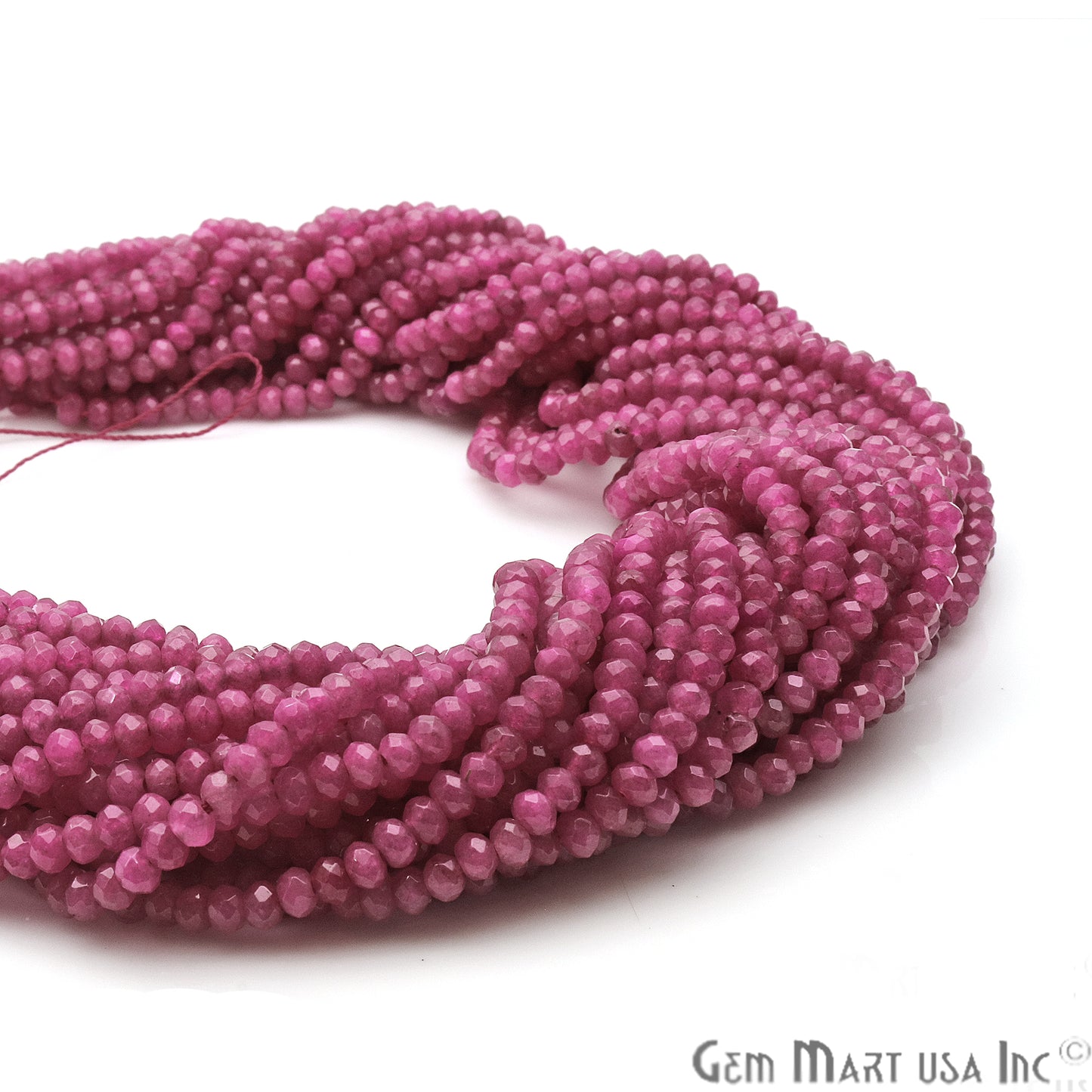 Hot Pink Jade 3-4mm Faceted Rondelle Beads Strands 14Inch - GemMartUSA