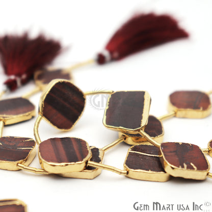 Red Tiger Eye Free Form 18x15mm Gold Edged Crafting Beads Gemstone Strands 9INCH - GemMartUSA