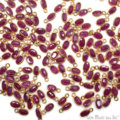 Ruby Oval 4x3mm Gold Plated Single Bail Gemstone Connector