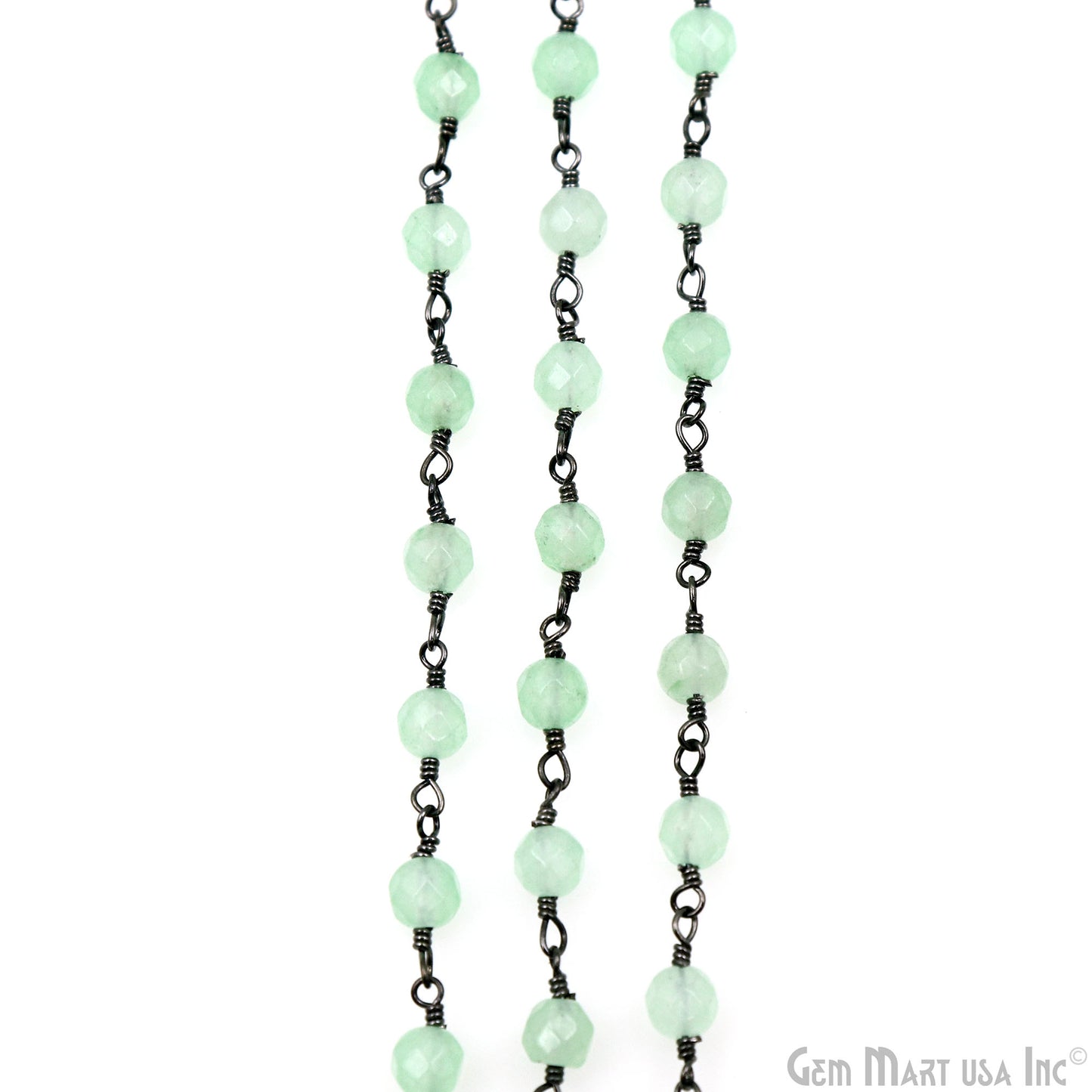 Baby Green Jade Beads Oxidized Wire Wrapped Rosary Chain