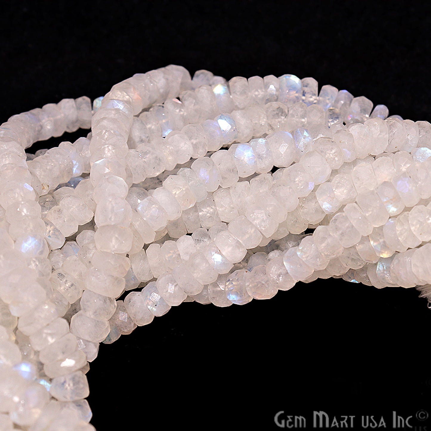 Rainbow Moonstone 5-6mm Round Rondelle Strand Beads - GemMartUSA