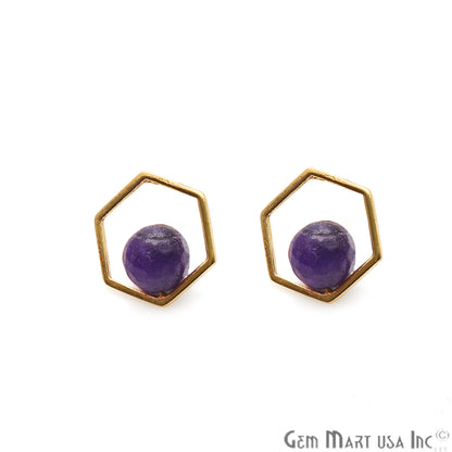 Amethyst Hexagon Shape Gold Finding 16x14mm Gold Plated Earring 1Pair - GemMartUSA