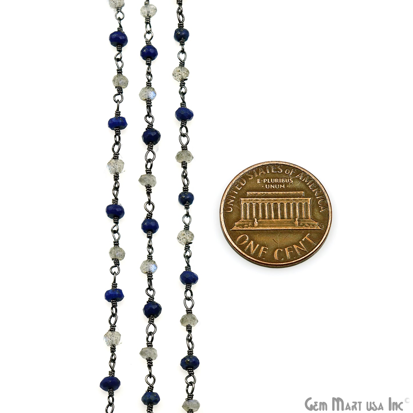 Lapis & Labradorite 3-3.5mm Oxidized Faceted Beads Wire Wrapped Rosary Chain