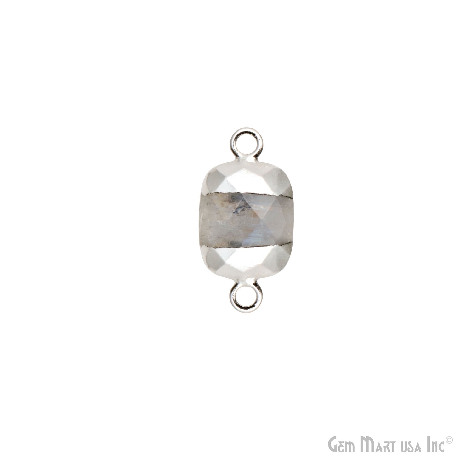 Rainbow Moonstone Octagon 9x11mm Silver Electroplated Double Bail Gemstone Connector