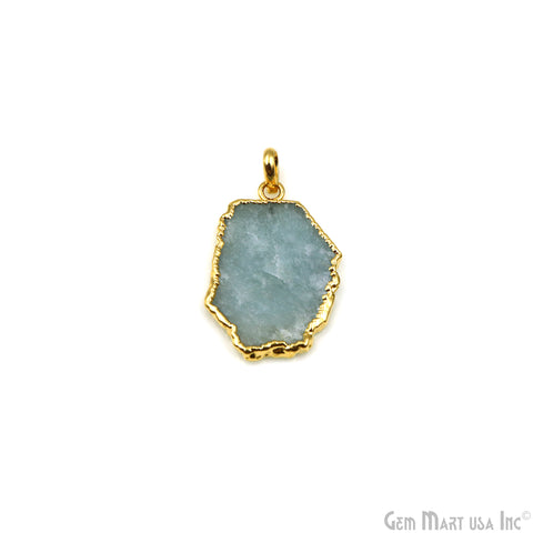 Aquamarine Free Form shape 36x24mm Gold Electroplated Gemstone Single Bail Pendant