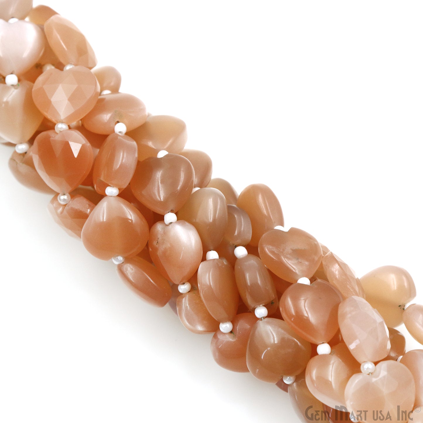 Peach Moonstone Heart Beads, 7 Inch Gemstone Strands, Drilled Strung Briolette Beads, Heart Shape, 10mm