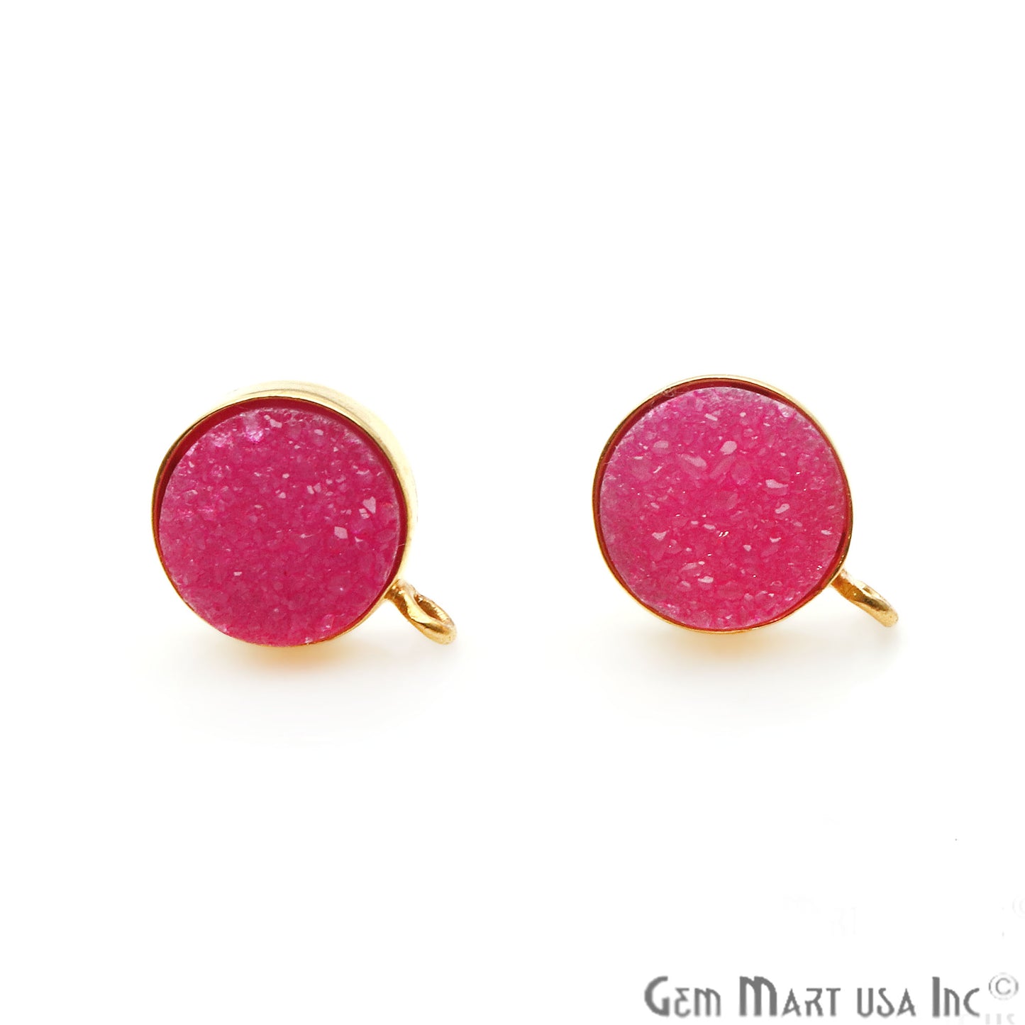 Pink Color Druzy Round 10mm Gold Plated Connector Stud Earring - GemMartUSA