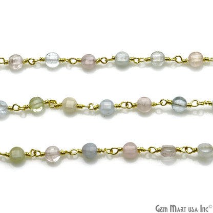 Aquamarine Faceted 3-4mm Gold Wire Wrapped Rosary Chain - GemMartUSA