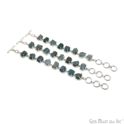 Natural Rough Gemstone In Silver Plated Prong Setting Toggle Clasp Bracelet 7 Inch