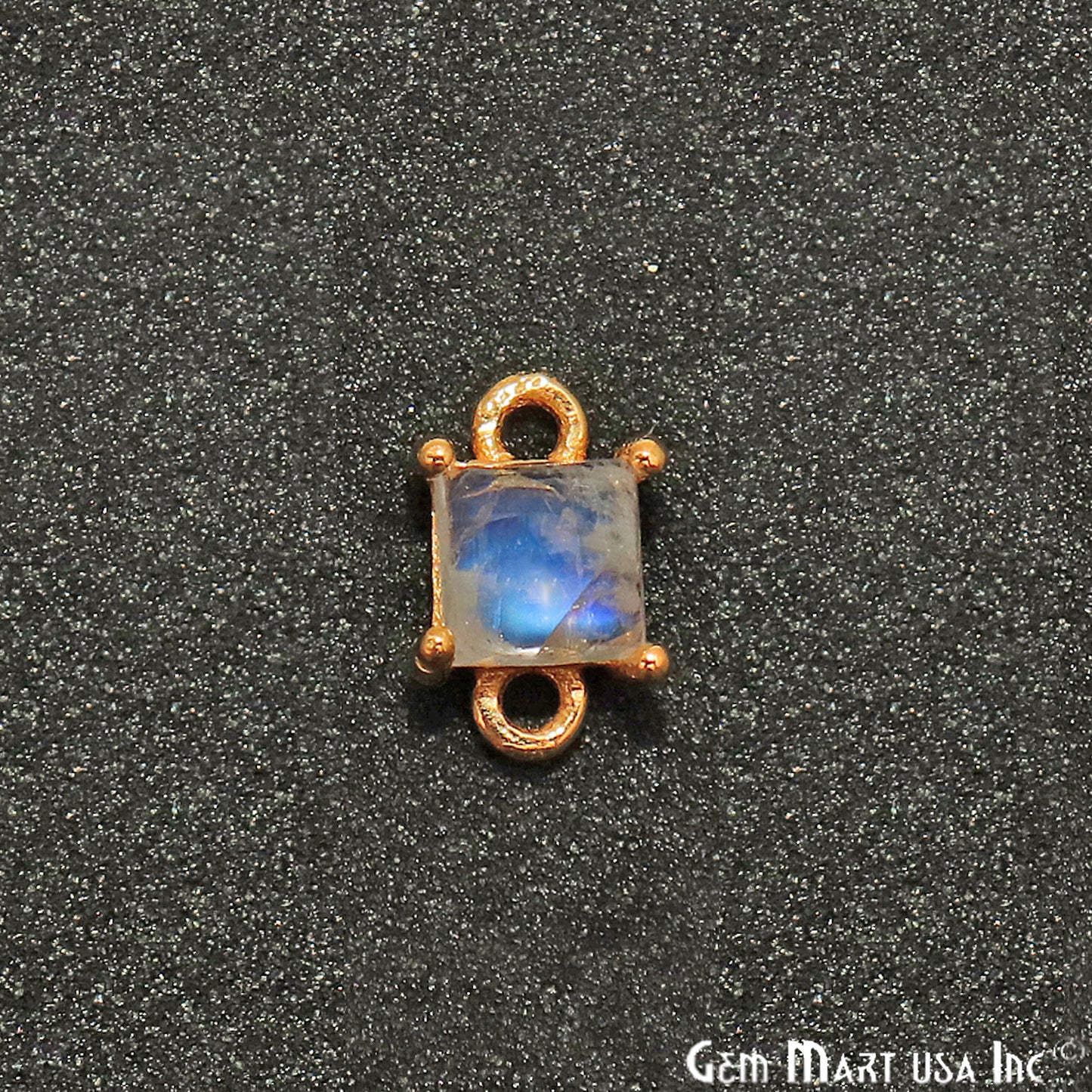 Rainbow Moonstone Cabochon Square Prong Gold Plated Bail Connector - GemMartUSA