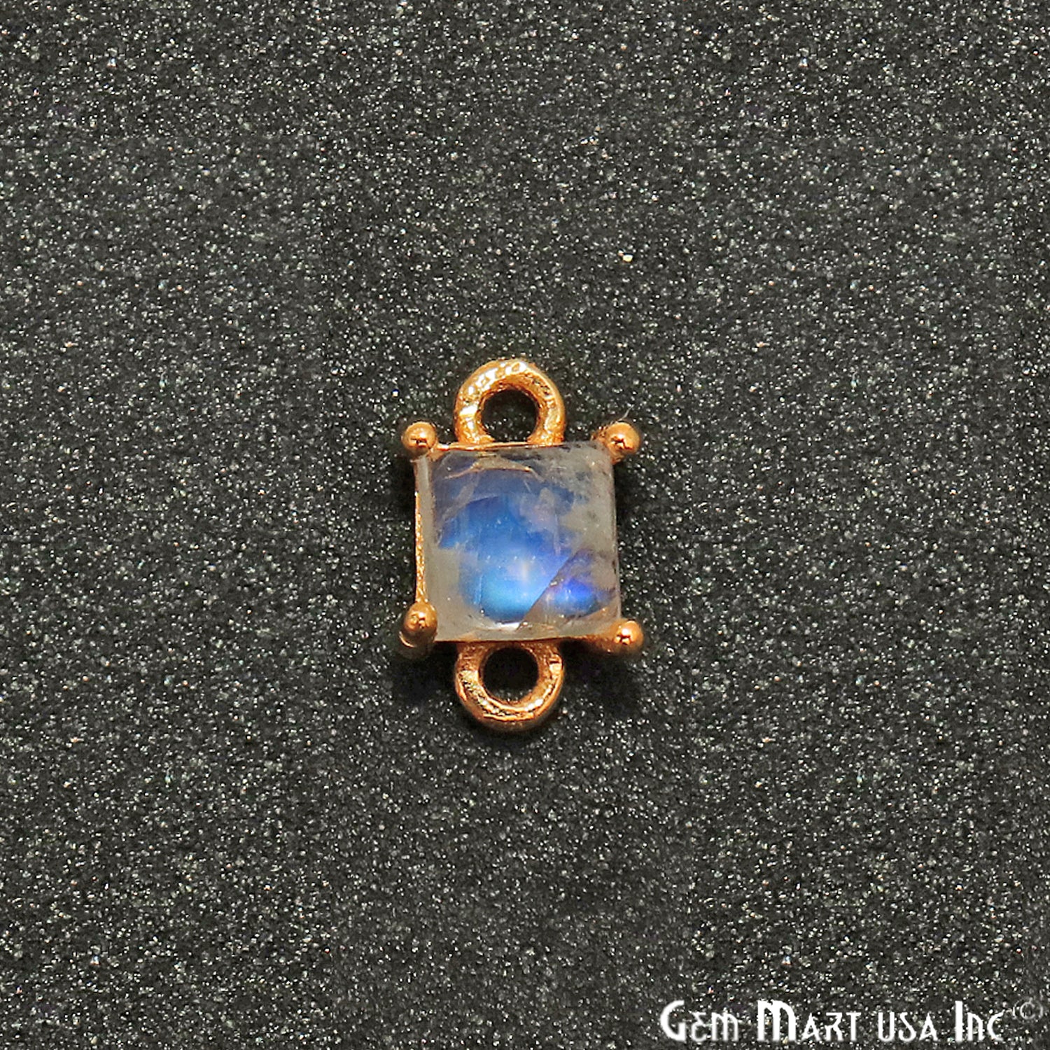 Rainbow Moonstone Cabochon Square Prong Gold Plated Bail Connector - GemMartUSA