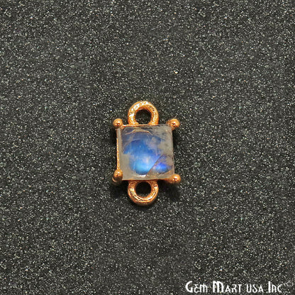 Rainbow Moonstone Cabochon Square Prong Gold Plated Bail Connector - GemMartUSA