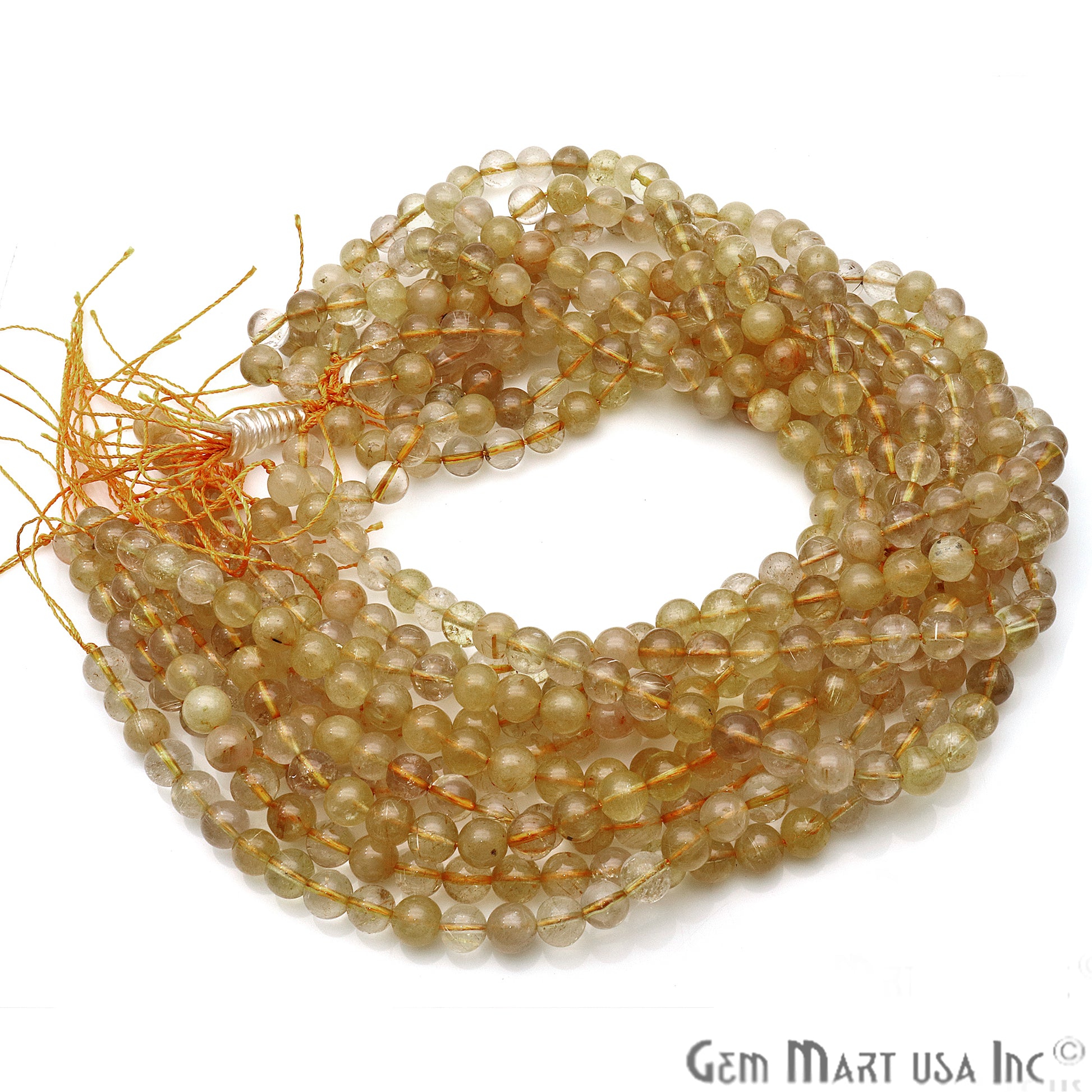 Golden Rutile 8-9mm Cabochon Rondelle Beads Strands 14Inch - GemMartUSA