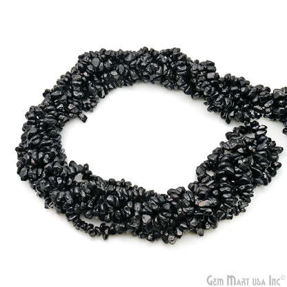 Black Spinel Chip Beads, 34 Inch, Natural Chip Strands, Drilled Strung Nugget Beads, 7-10mm, Polished, GemmartUSA (CHSB-70004)