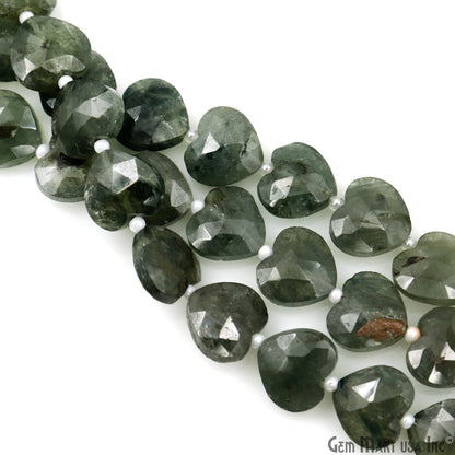 Green Apatite Heart Beads, 7 Inch Gemstone Strands, Drilled Strung Briolette Beads, Heart Shape, 10mm