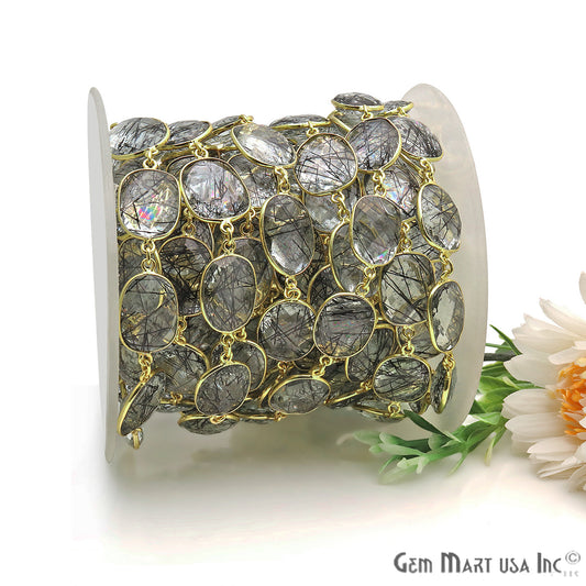Rutilated 10-15mm Free Form Bezel Link Gold Plated Continuous Connector Chain - GemmartUSA