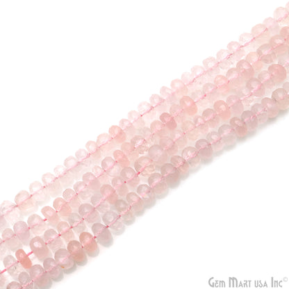 Rose Quartz Rondelle Beads, 13 Inch Gemstone Strands, Drilled Strung Nugget Beads, Faceted Round, 6-7mm