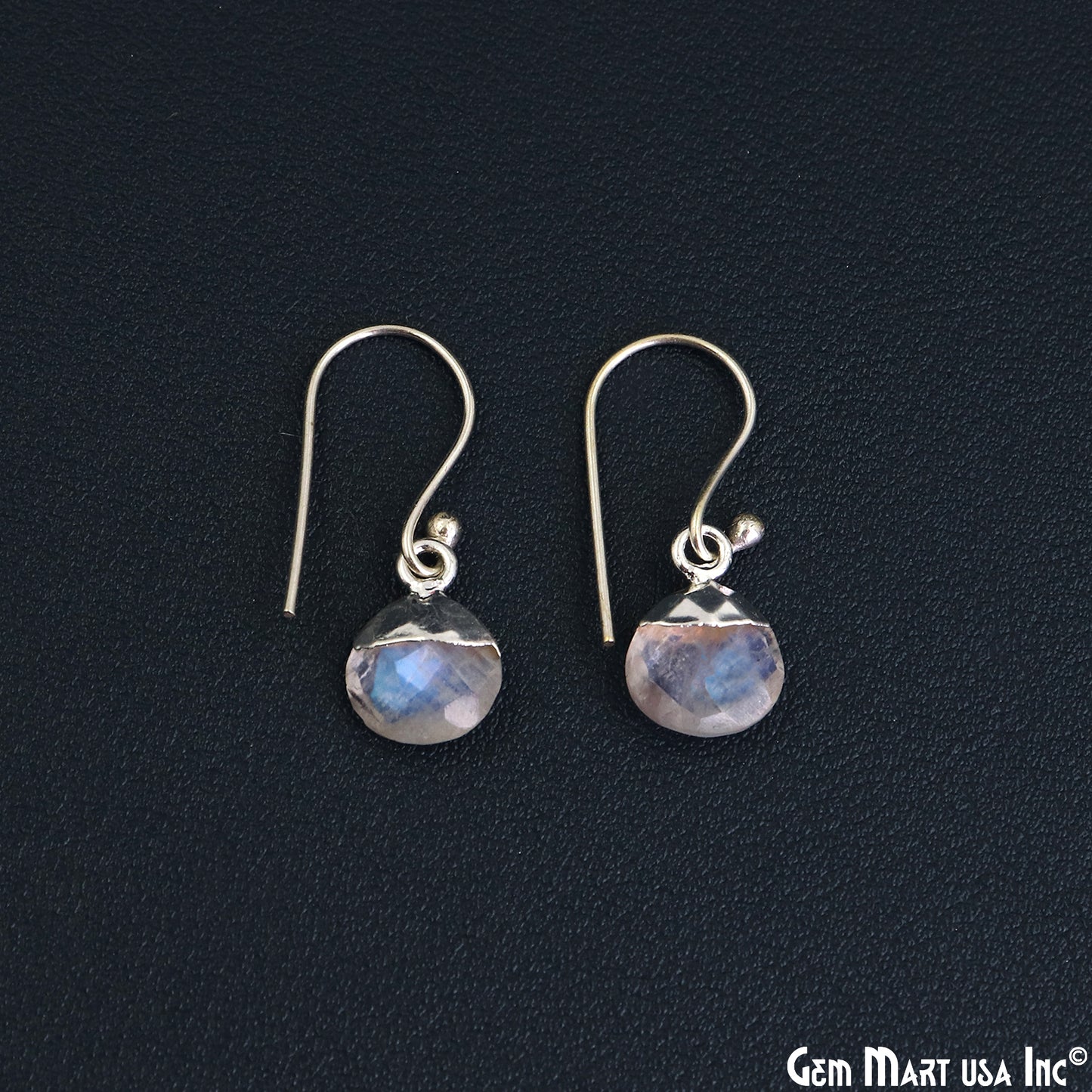 Rainbow Moonstone 10mm Heart Silver Electroplated Gemstone Connector