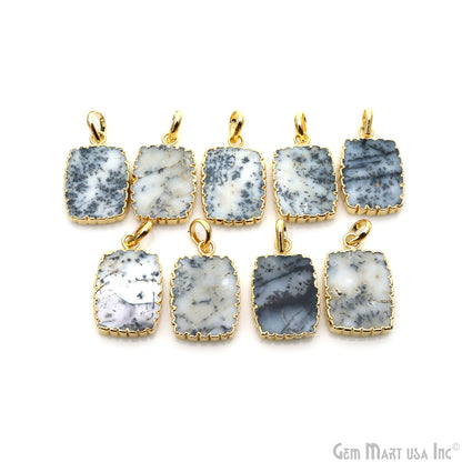 Dendrite Opal Rectangle 28x18mm Gold Electroplated Single Bail Connector Pendant