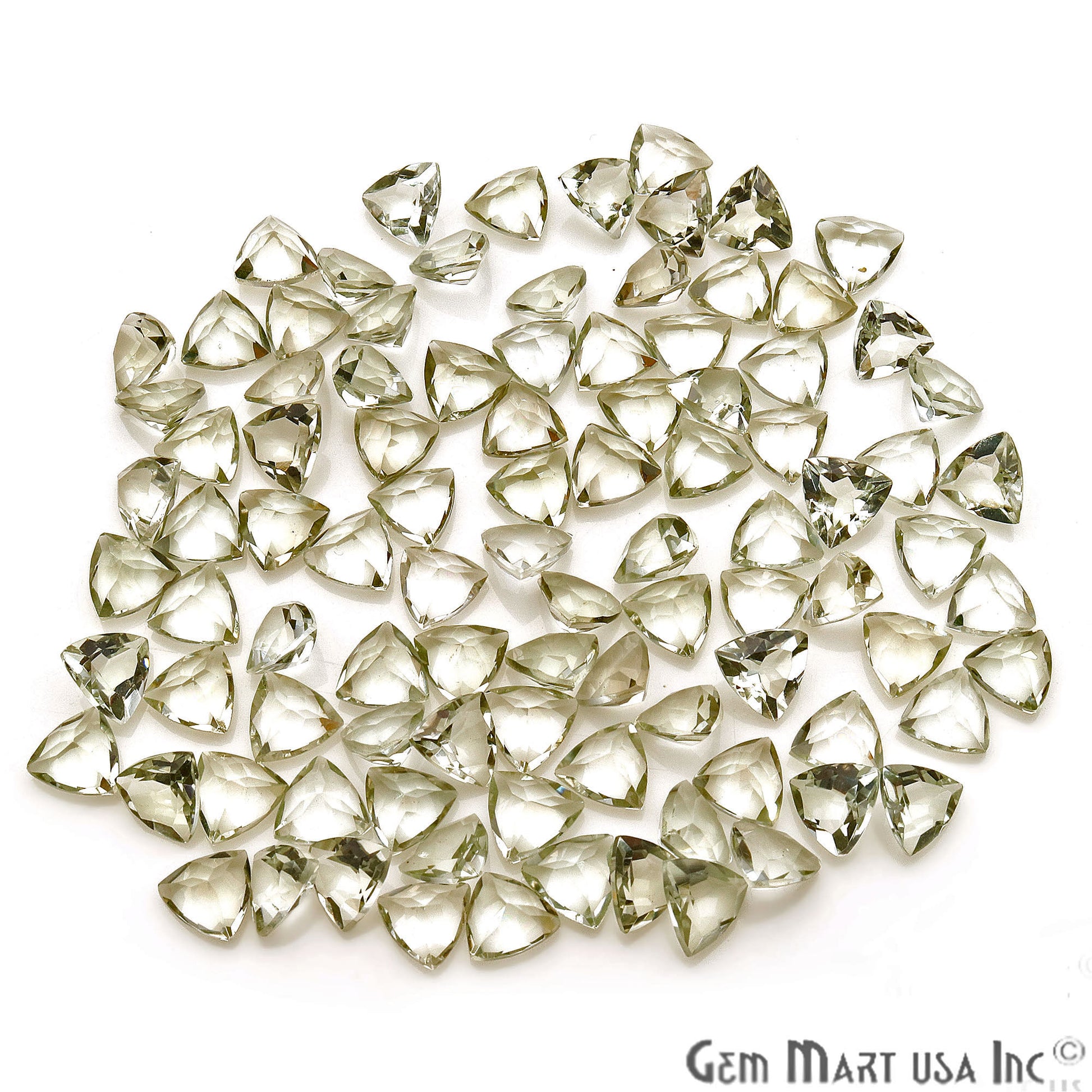 Green Amethyst Trillion Shape 7mm Faceted Loose Gemstone - GemmartUSA