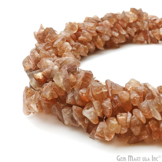 Sunstone Chip Beads, 34 Inch, Natural Chip Strands, Drilled Strung Nugget Beads, 7-10mm, Polished, GemmartUSA (CHSN-70004)