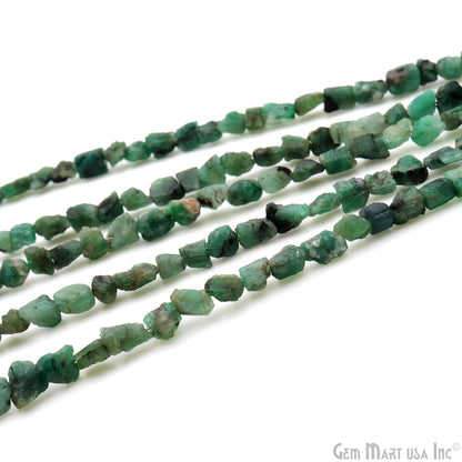 Emerald Rough Beads, 8 Inch Gemstone Strands, Drilled Strung Briolette Beads, Free Form, 7x5mm