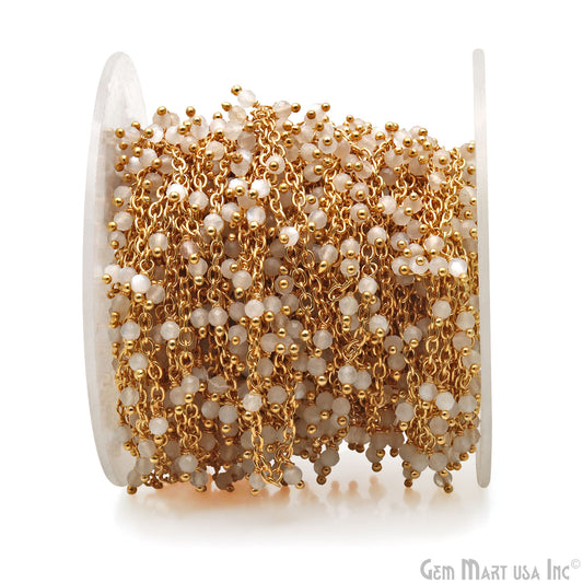 White Monalisa Faceted Beads 3-4mm Gold Plated Cluster Dangle Chain