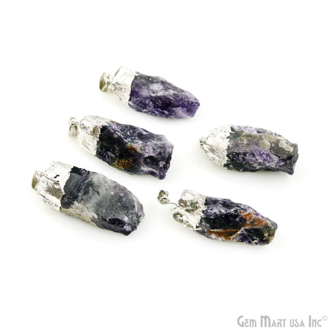 Amethyst 45x13mm Free Form Silver Electroplated Single Bail Gemstone Connector