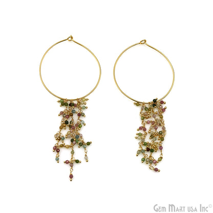 DIY Gemstone Gold Plated Hoop 36x31mm Beads Dangle Earrings