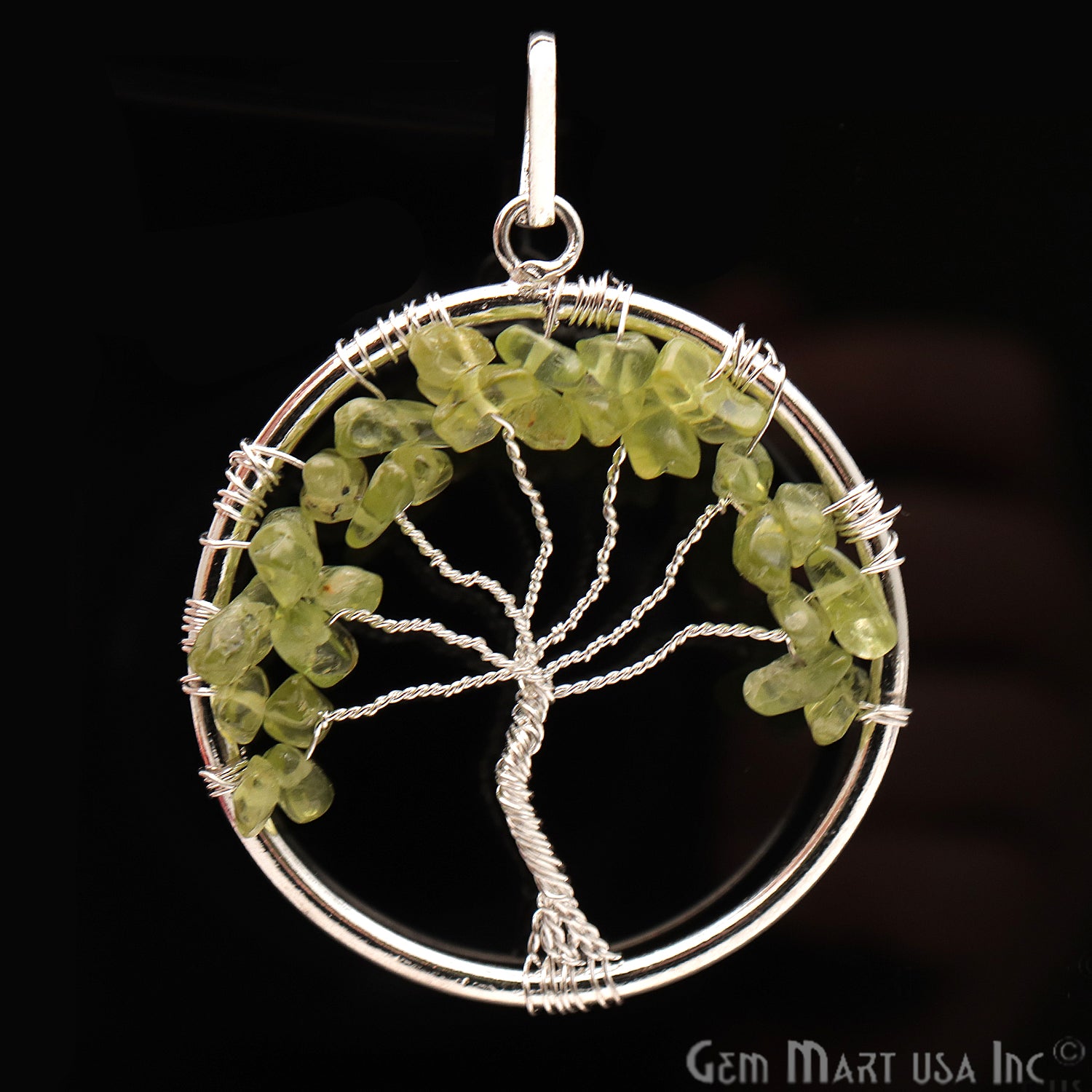 Tree of Life Peridot Silver Wire Wrapped 44x39mm Gemstone Healing Pendant - GemMartUSA