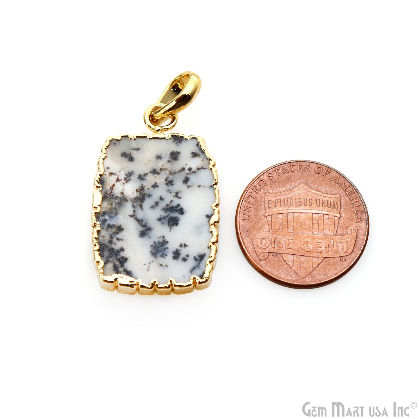 Dendrite Opal Rectangle 28x18mm Gold Electroplated Single Bail Connector Pendant