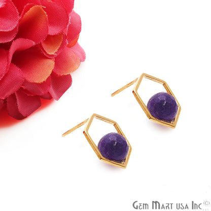 Amethyst Hexagon Shape Gold Finding 16x14mm Gold Plated Earring 1Pair - GemMartUSA