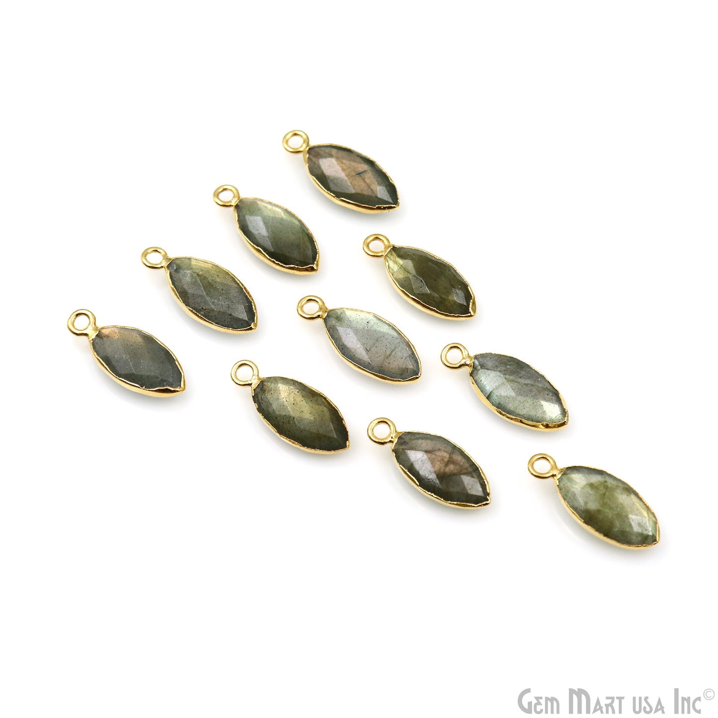 Labradorite 8x16mm Marquise Shape Gold Electroplated Gemstone Connector
