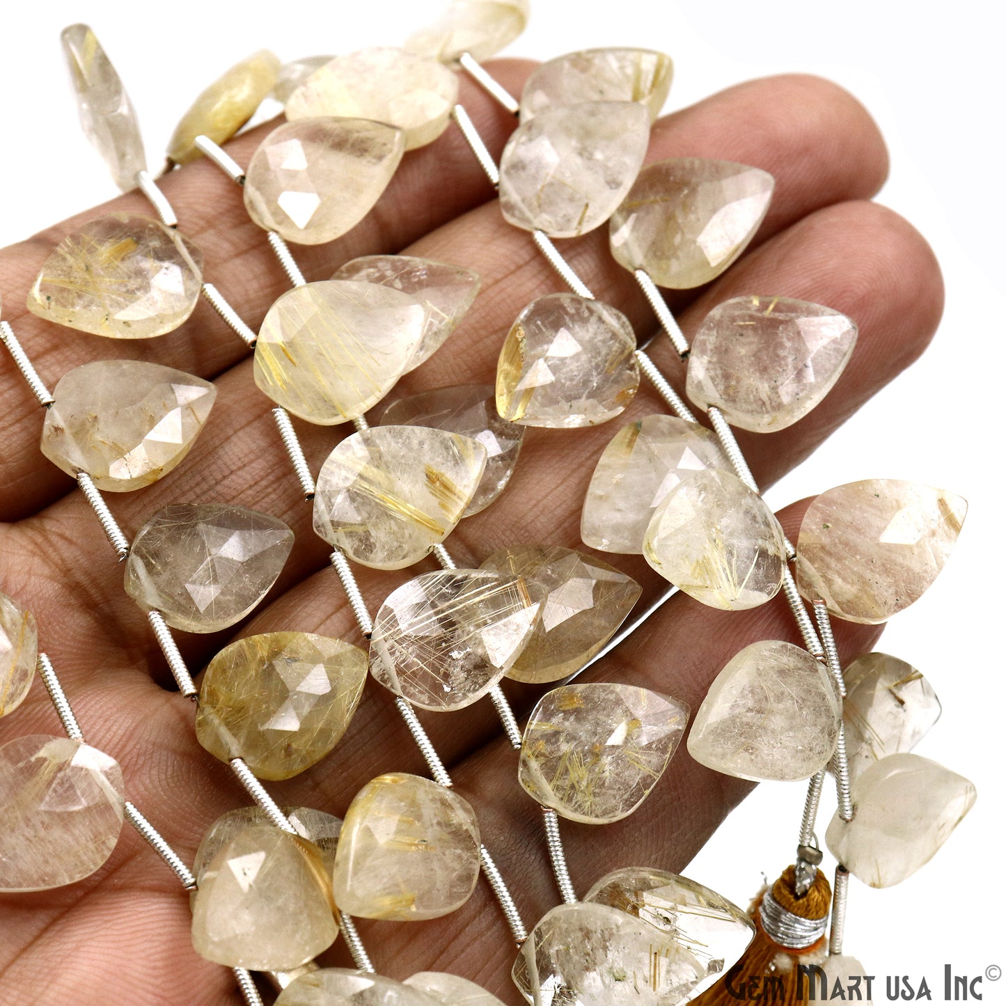 Golden Rutile Kite Beads, 6 Inch Gemstone Strands, Drilled Strung Briolette Beads, Kite Shape, 16x12mm