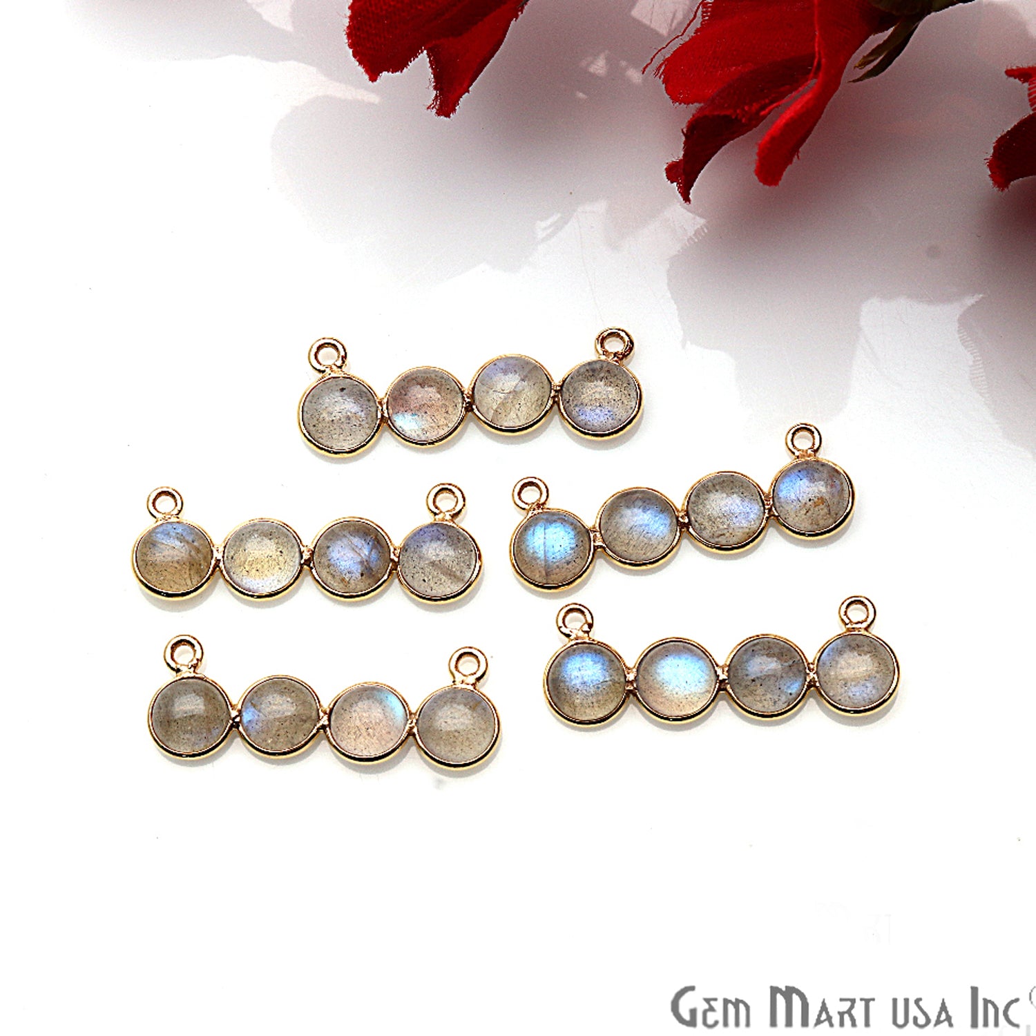 DIY, Labradorite Gold Plated 28x10mm Line Chandelier Finding Component - GemmartUSA
