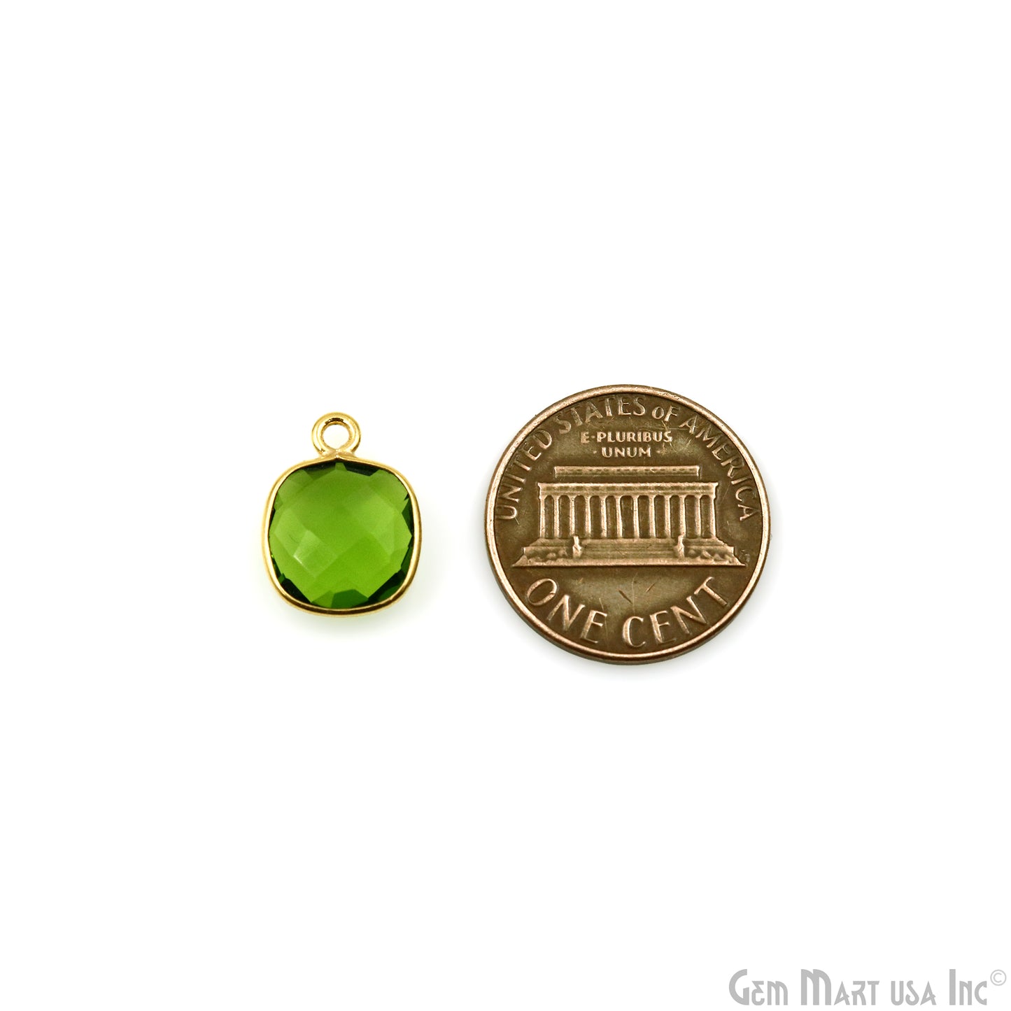 Peridot Square 10mm Single Bail Gold Plated Gemstone Connector