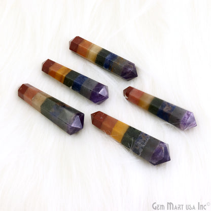 7 Chakra Double Point Pencil Tower Healing Meditation Gemstones 2-3 Inch