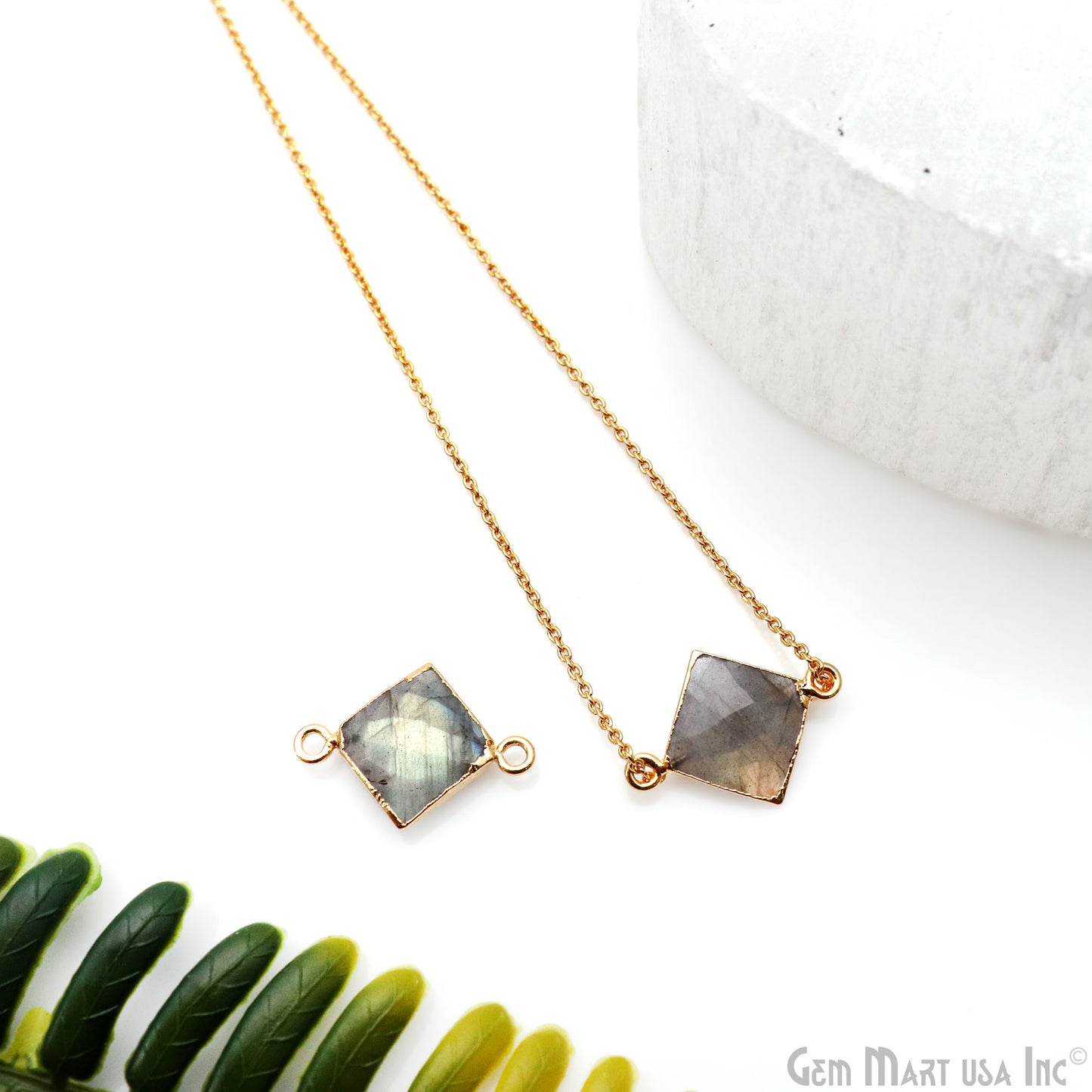 Labradorite 12mm Square Shape Gold Electroplated Gemstone Connector