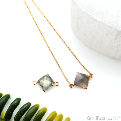 Labradorite 12mm Square Shape Gold Electroplated Gemstone Connector