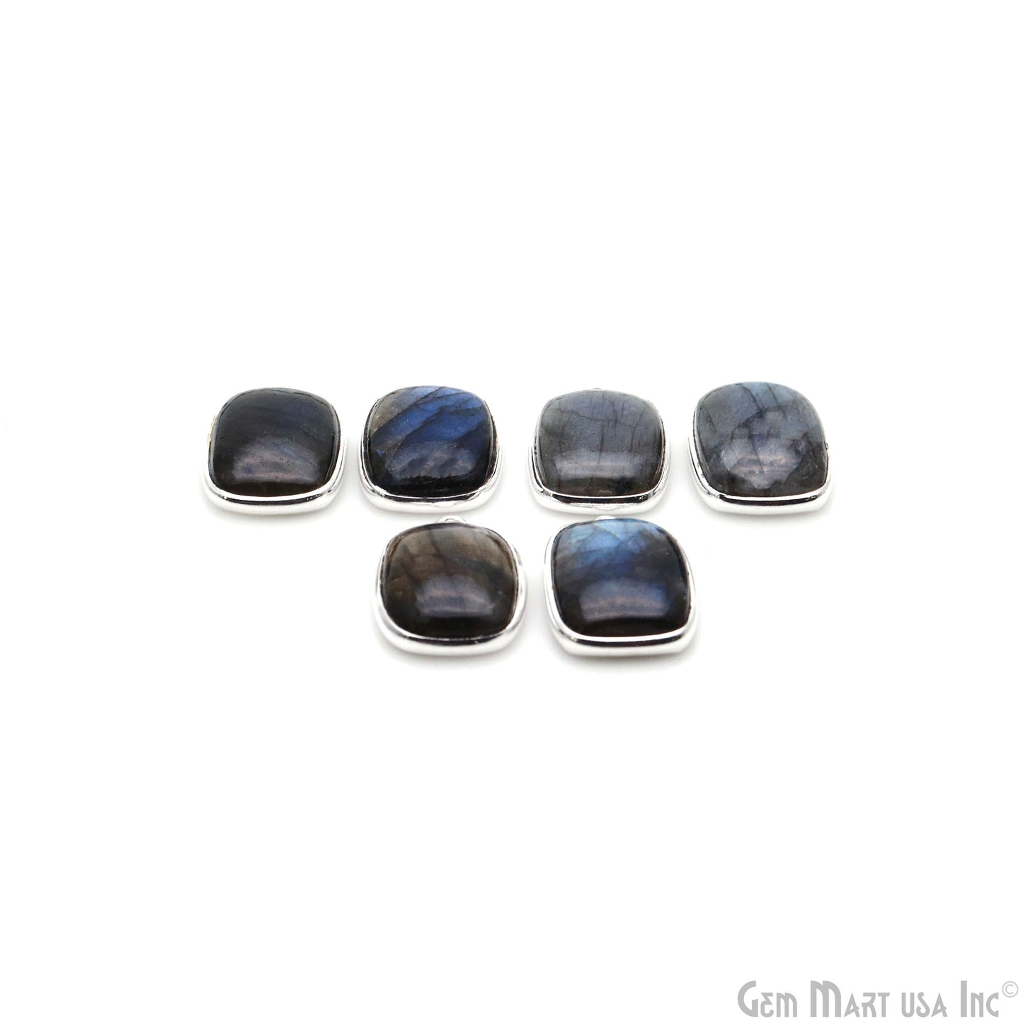 Flashy Labradorite Cabochon 12x16mm Octagon Single Bail Silver Plated Gemstone Connector