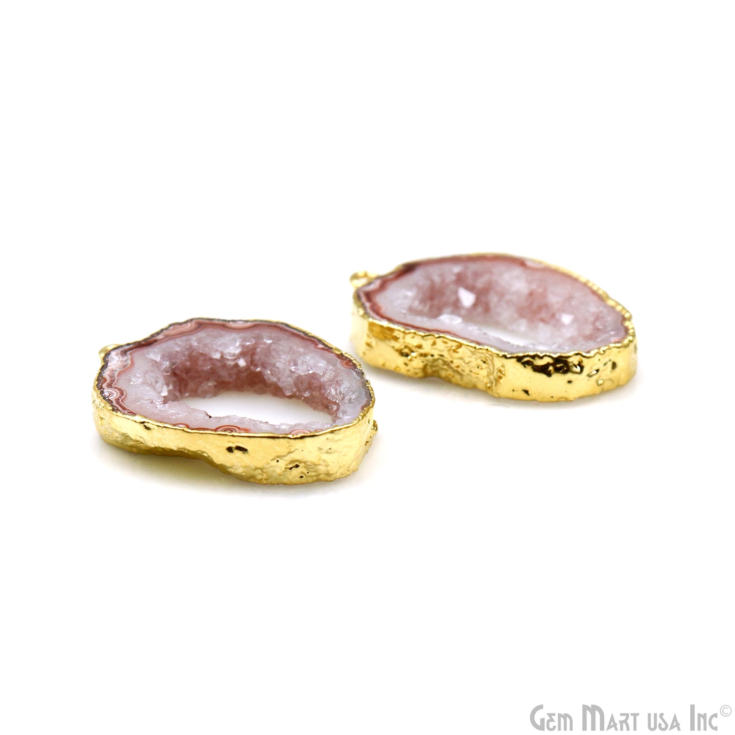 Agate Slice 31x21mm Organic  Gold Electroplated Gemstone Earring Connector 1 Pair