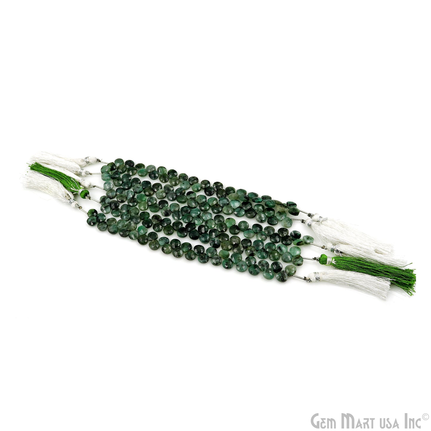 Emerald Heart Beads, 7 Inch Gemstone Strands, Drilled Strung Briolette Beads, Heart Shape, 7mm