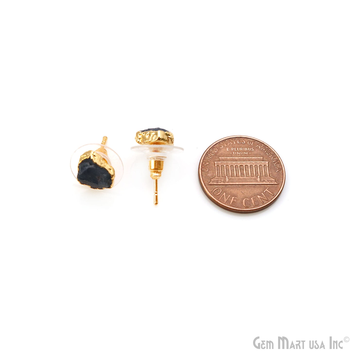 Natural Rough Gemstone 8x5mm Gold Electroplated Stud Earring