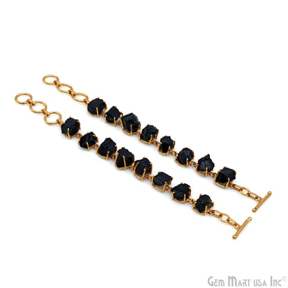 Natural Rough Gemstone In Gold Plated Prong Setting Toggle Clasp Bracelet 7 Inch