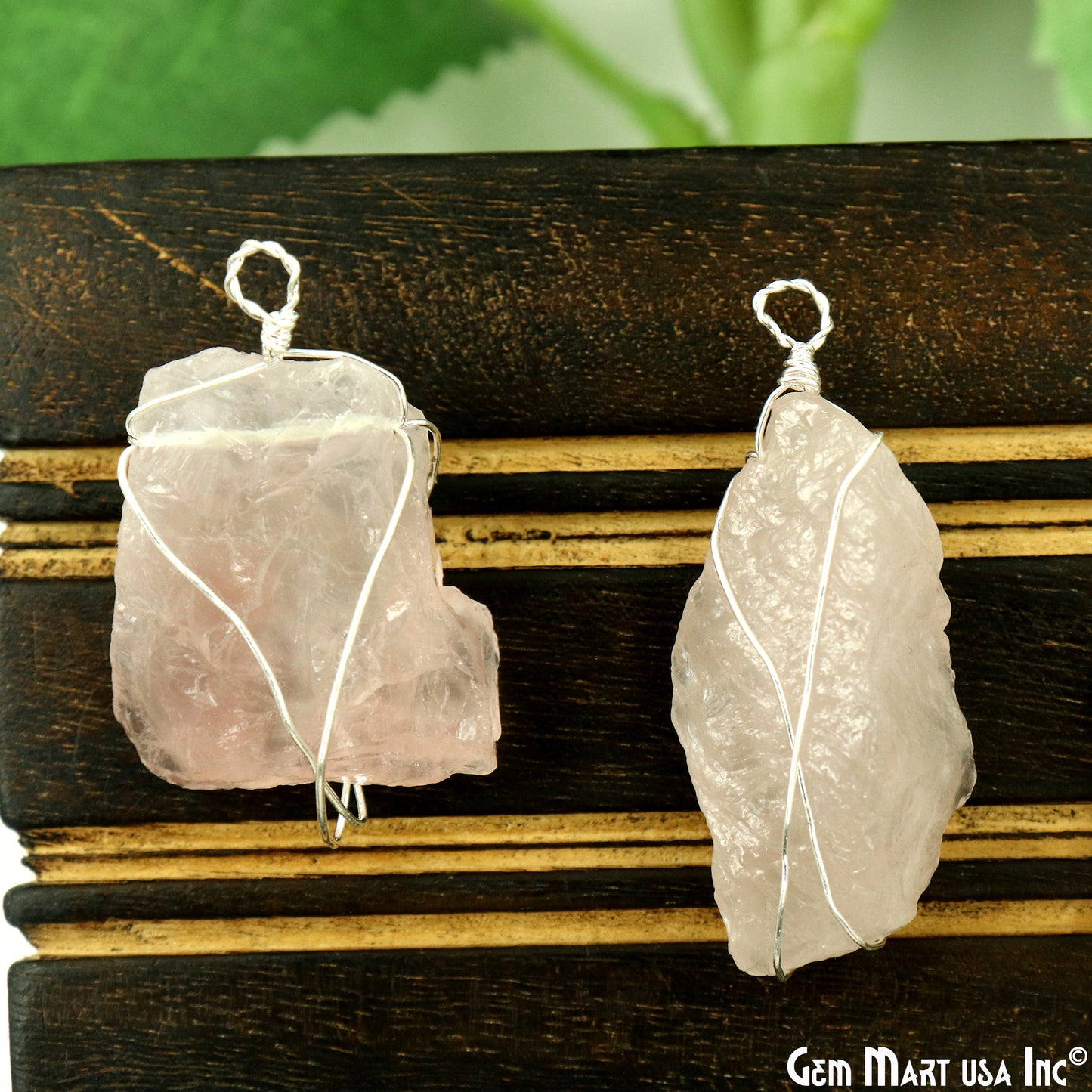 Rose Quartz Rough Gemstone 34x10mm Wire Wrapped Necklace Pendant