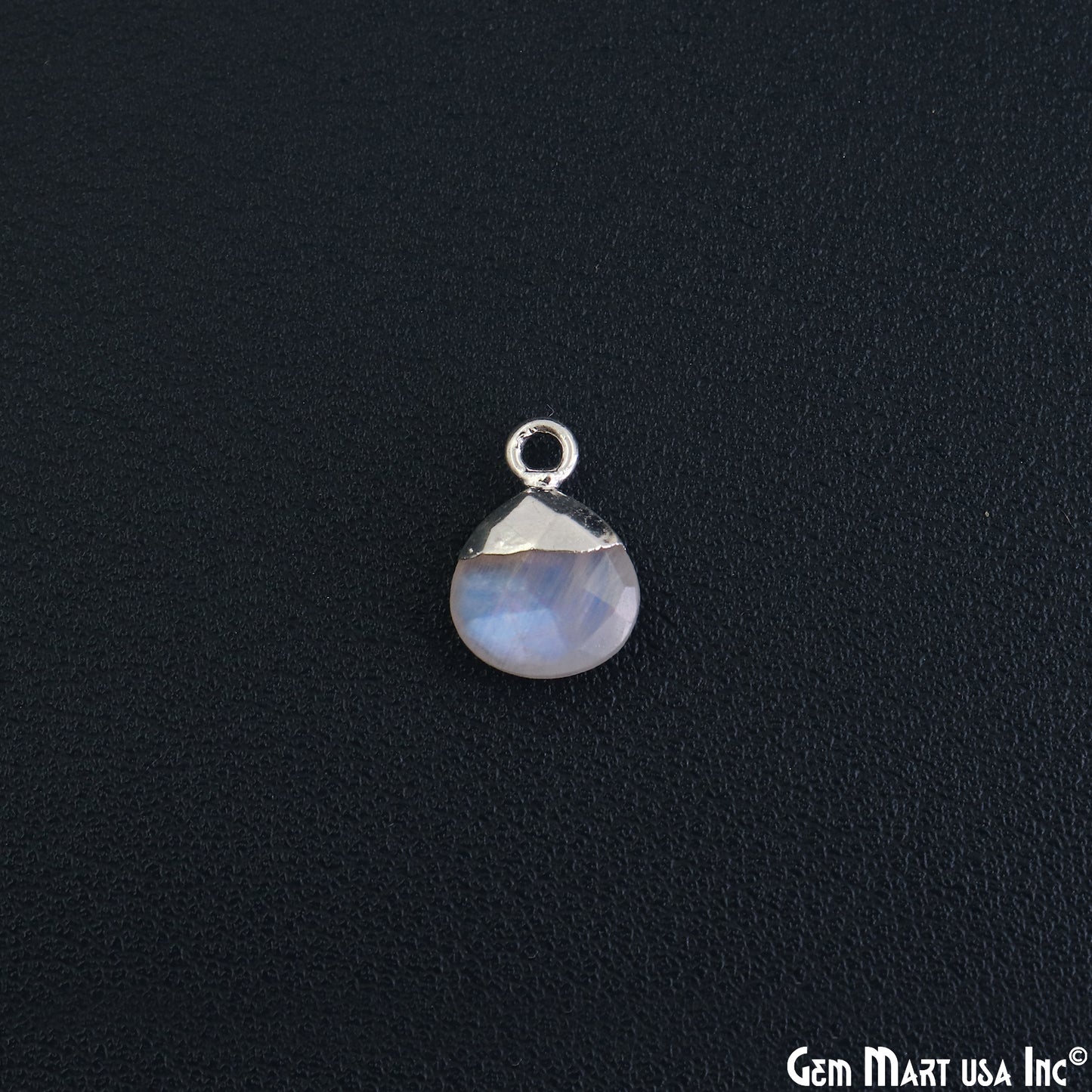 Rainbow Moonstone 10mm Heart Silver Electroplated Gemstone Connector