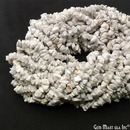 Howlite Chip Beads, 34 Inch, Natural Chip Strands, Drilled Strung Nugget Beads, 7-10mm, Polished, GemMartUSA (CHHW-70004)