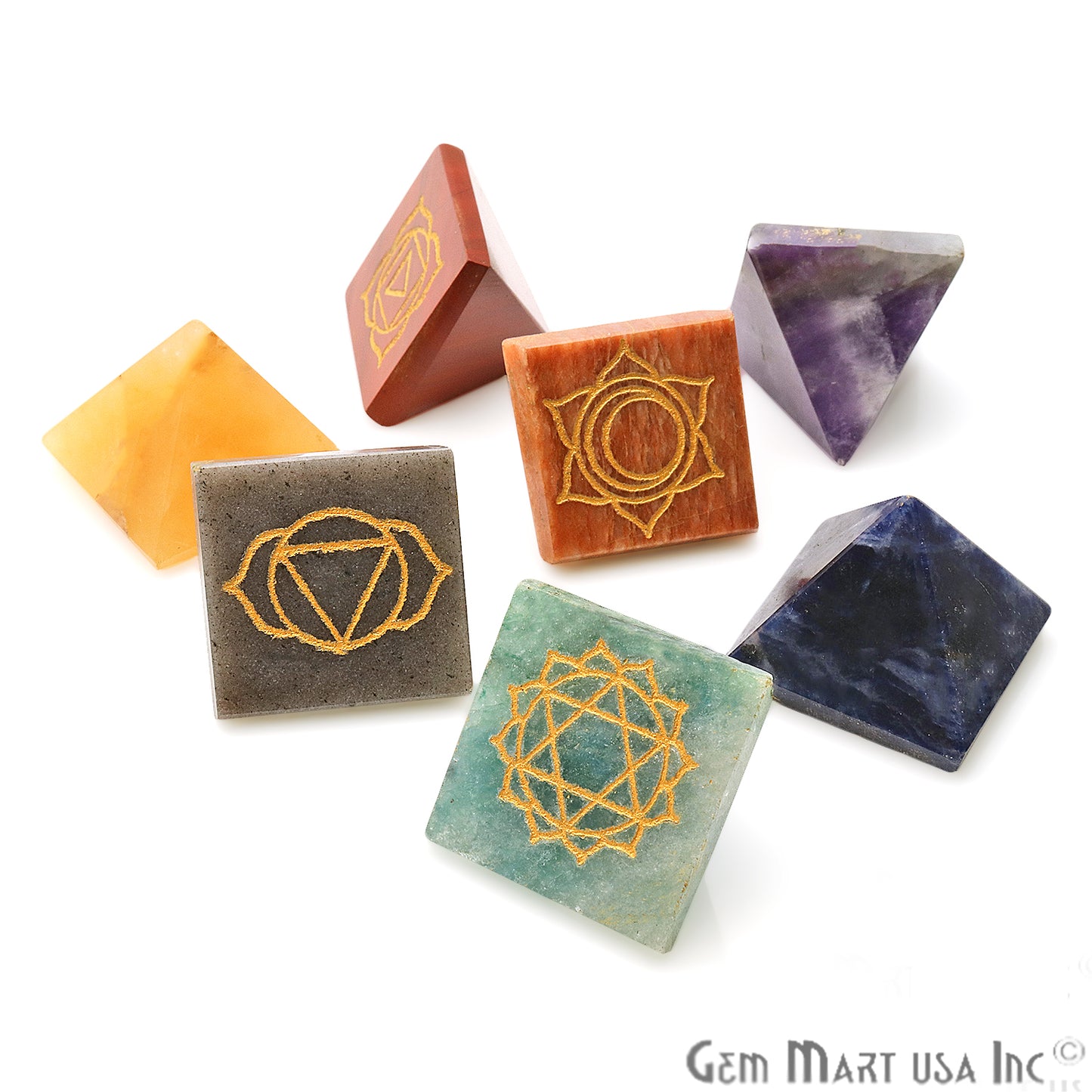 7 Chakra Lot, Healing Pyramid Stones, Spiritual Meditation Stones - GemmartUSA