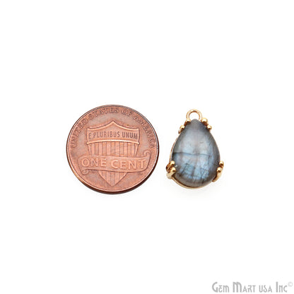 Flashy Labradorite 17x11mm Cabochon Pears Prong Gold Setting Single Bail Gemstone Connector